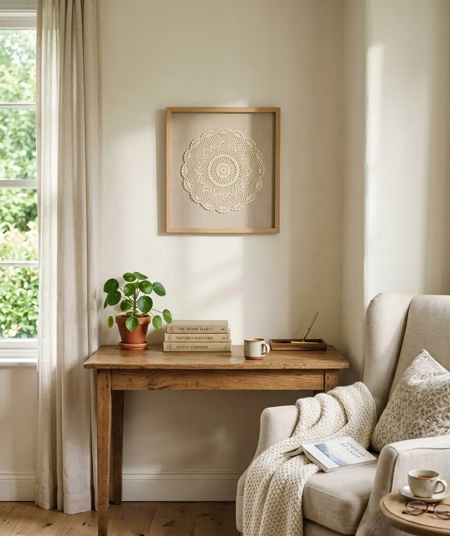 Framed crochet doily art
