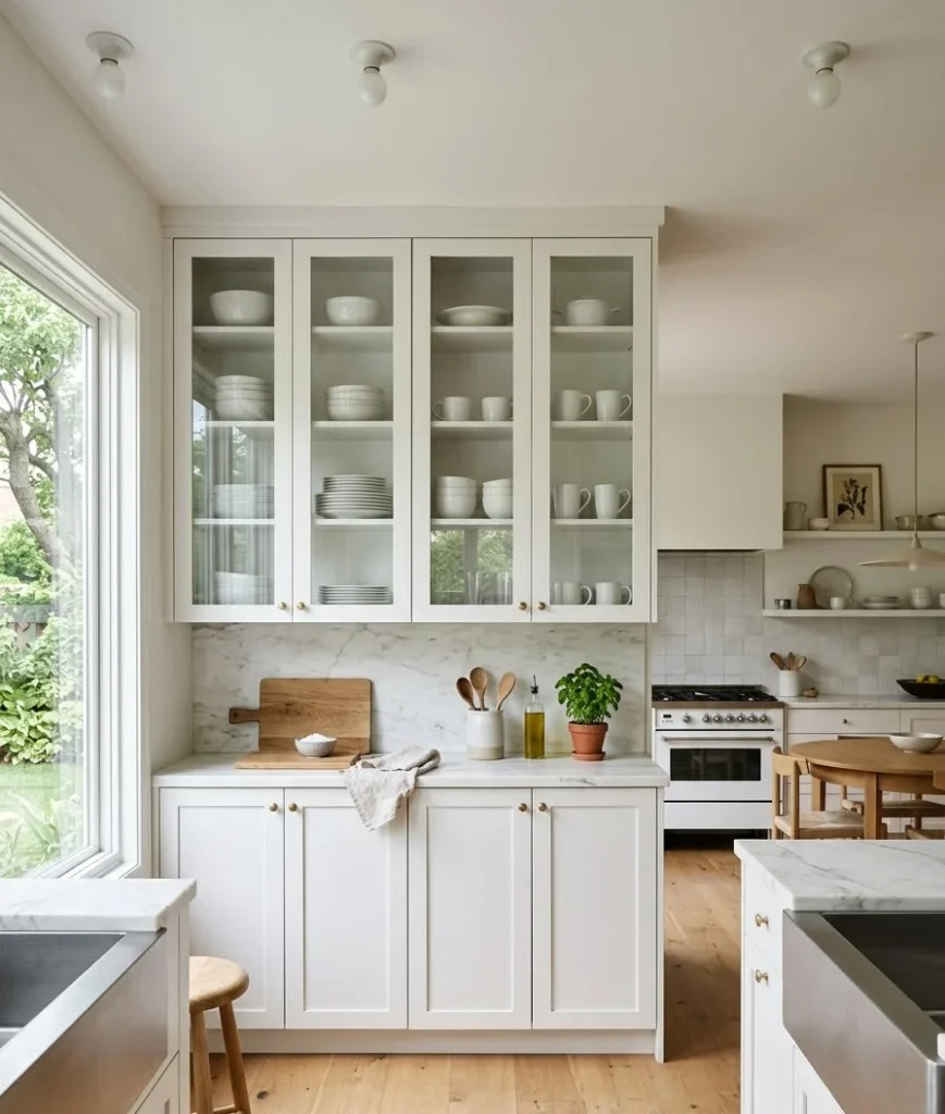 Glass-front upper cabinets