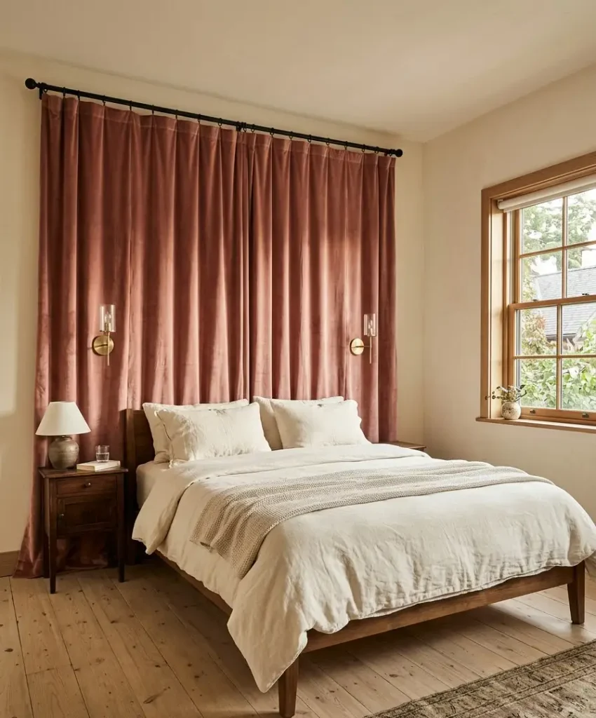 Hang a curtain behind the bed