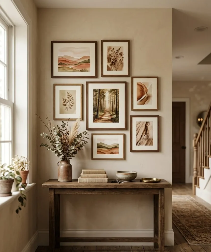 Hang a few framed prints with warm