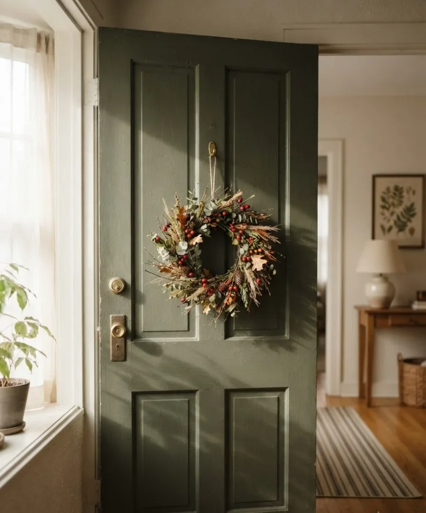  Hang a small wreath on your interior door
