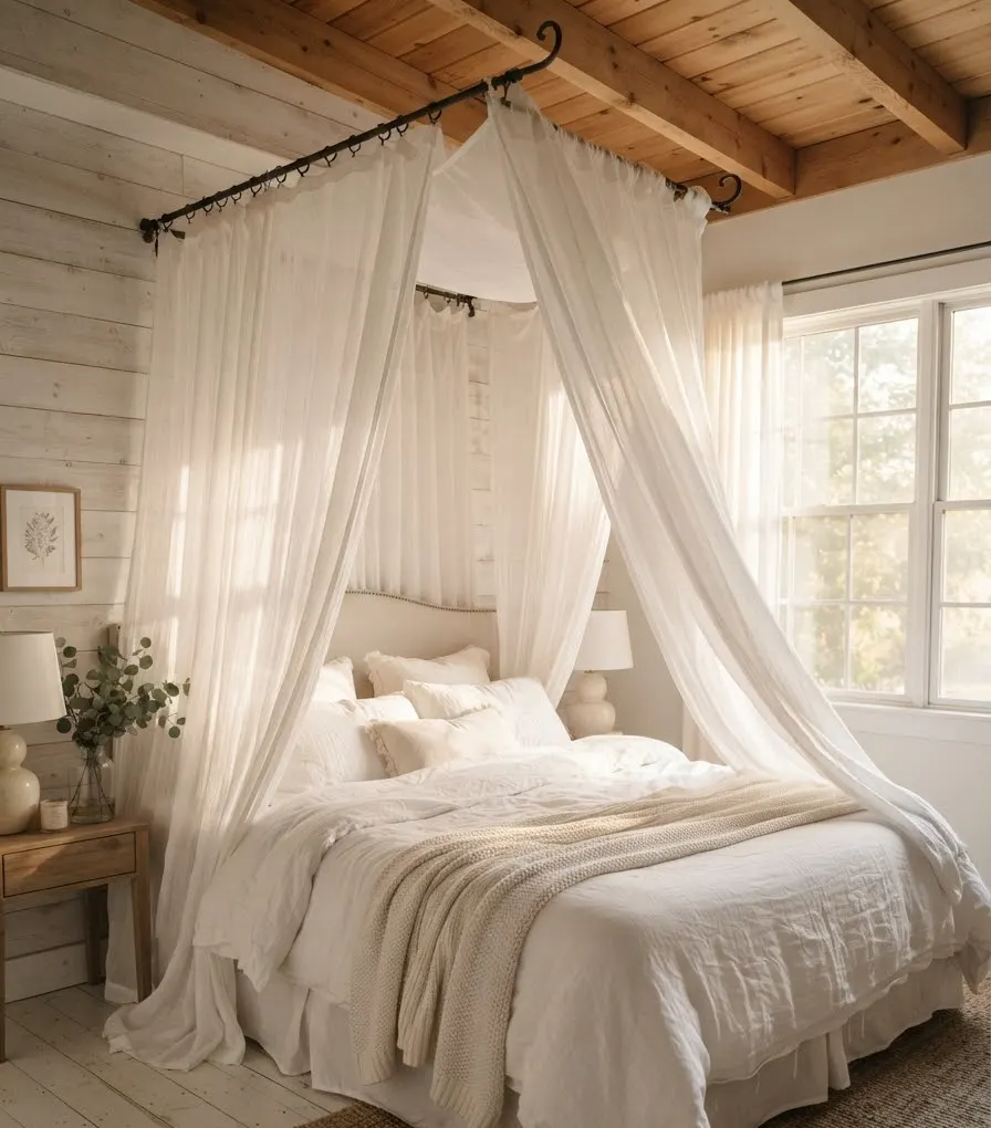 Hang draped curtains or a canopy