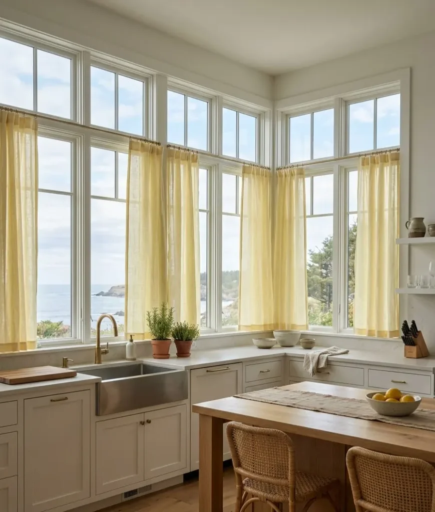 Hang linen curtains in a