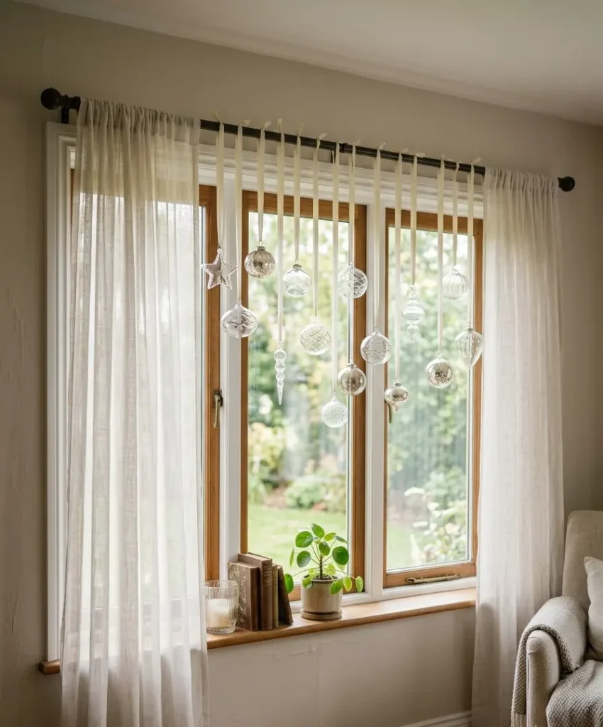 Hang ornaments from your curtain rod