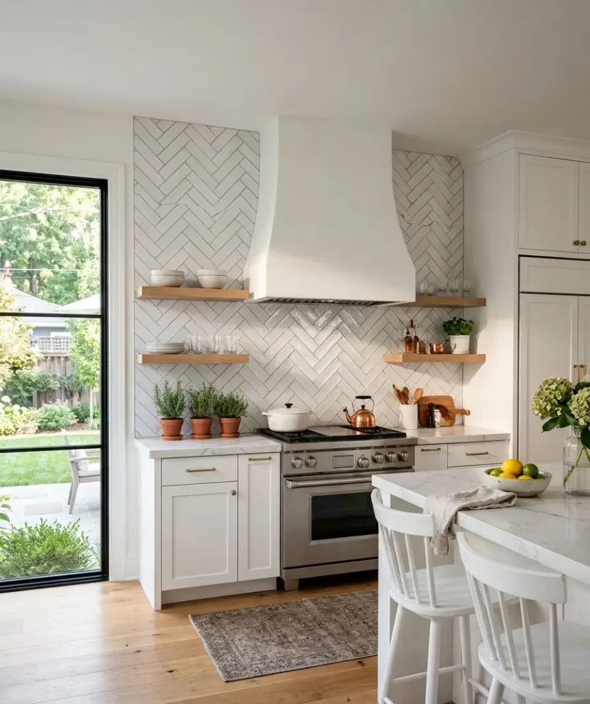 Install a peel-and-stick herringbone backsplash