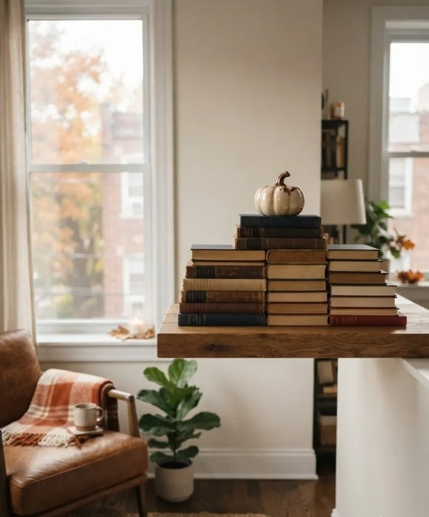  Layer books with a small pumpkin on top