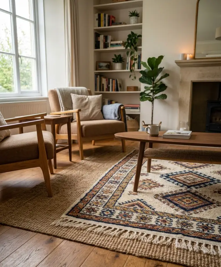 Layer rugs for texture and warmth