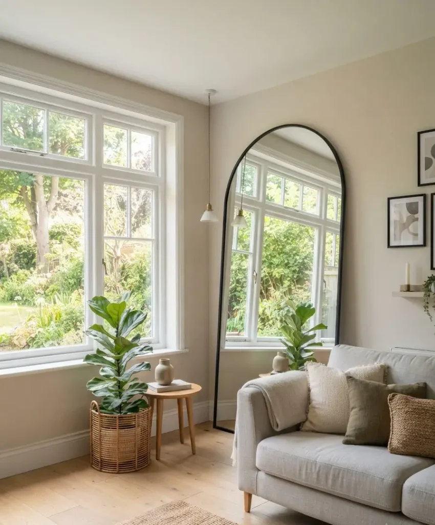 Hang a large mirror opposite a window