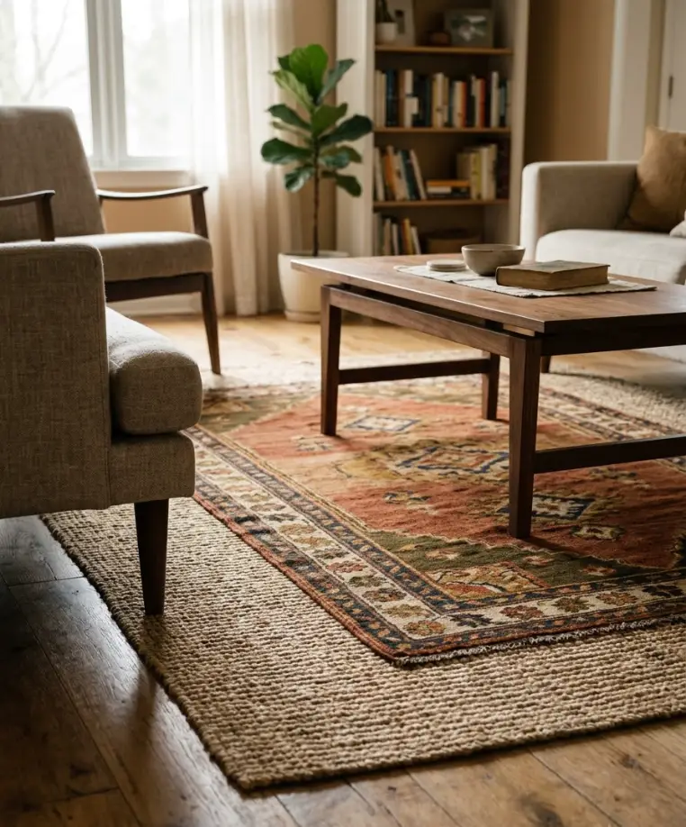 Layer two rugs if your apartment
