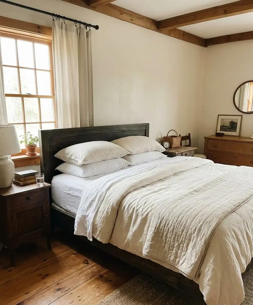 Layered white and cream bedding