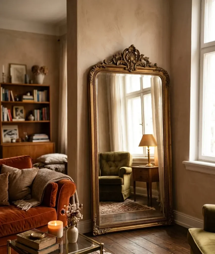 Lean a large vintage mirror