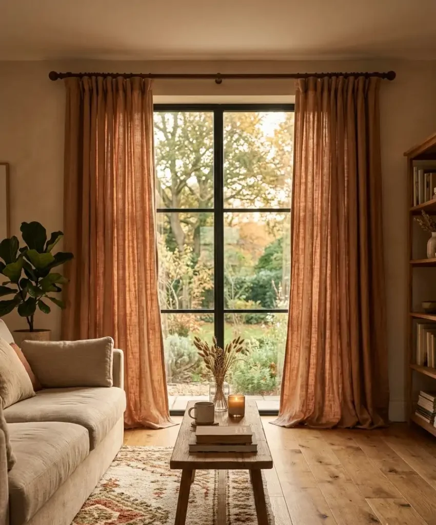 Linen curtains in warm tones