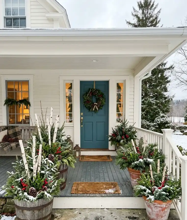 Mixed evergreen porch