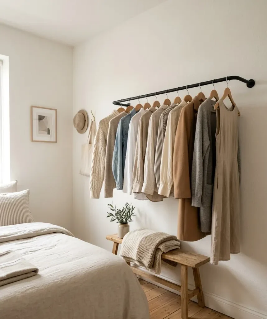 Mount a clothing rail on the wall