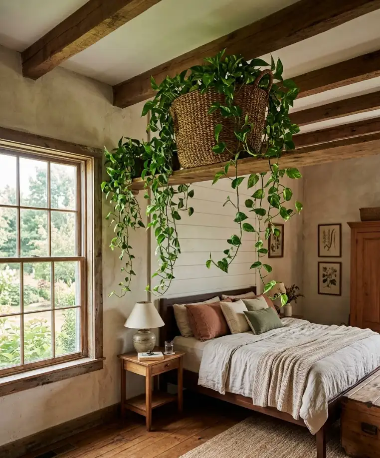 One trailing plant in a woven basket