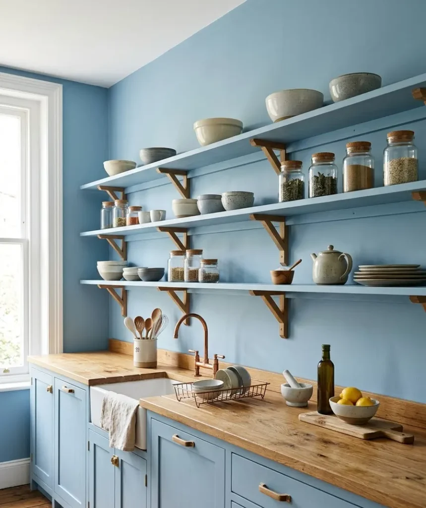 Open shelving painted