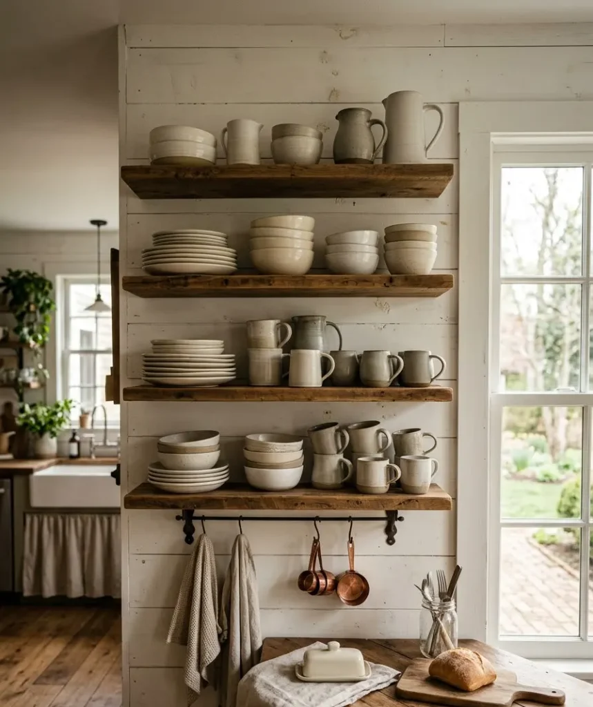 Open shelving with mismatched