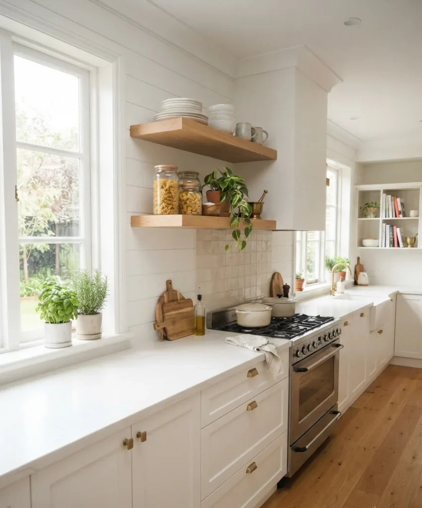 Open wood shelving