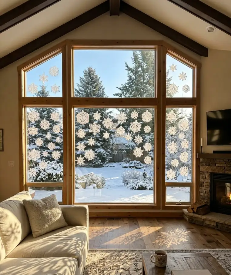 Paper snowflakes on windows