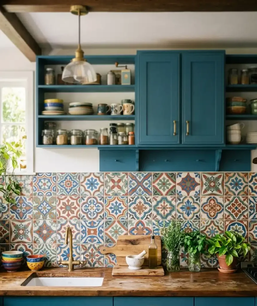 . Patterned cement tile backsplash