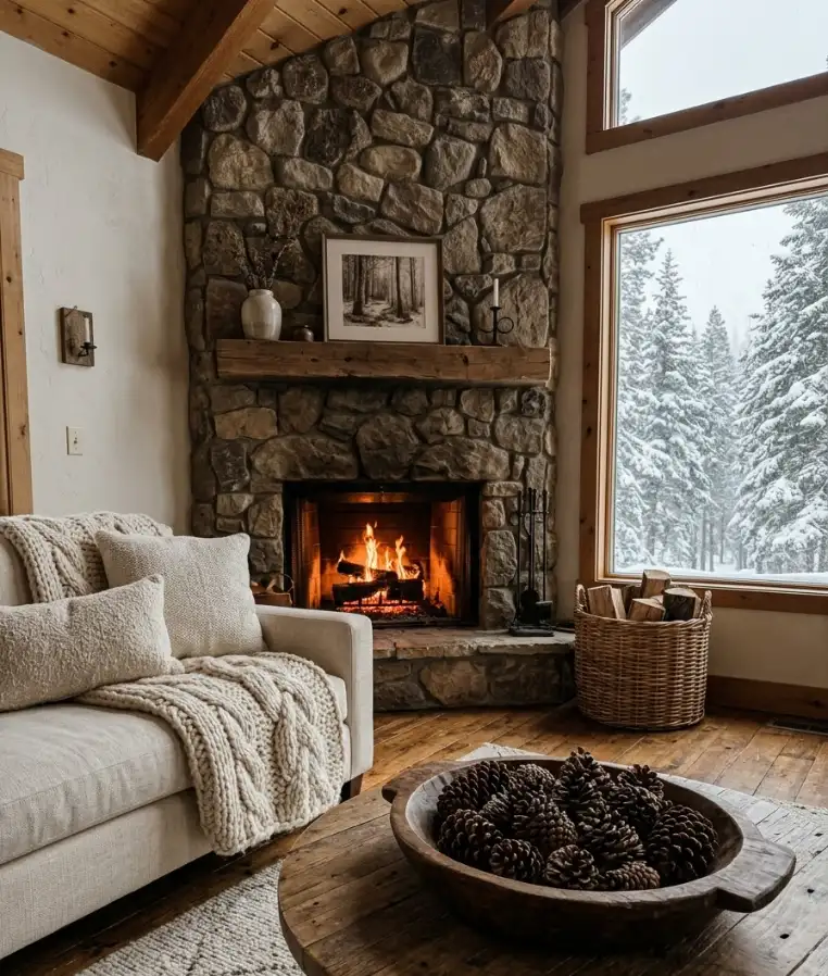 Pinecones in a wooden bowl