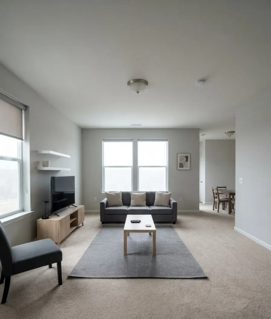 A photorealistic wide-angle DSLR photograph (24mm lens) of a complete, beautifully layered American living room at golden hour, showing the entire space glowing with warm natural sunset light streaming through a large window, mixed with soft ambient lamp light. The room showcases a rich mix of textures, a layered rug, warm lighting, and cozy styling all captured in one full, inviting composition. Deep golden and amber tones with soft realistic shadows throughout. The mood is aspirational, dreamy, and emotionally warm, the kind of image that makes someone want to recreate the space. No people, no text, no visible brand names. High dynamic range, 4K, cinematic golden-hour lighting, soft natural background glow, editorial Pinterest-style composition.