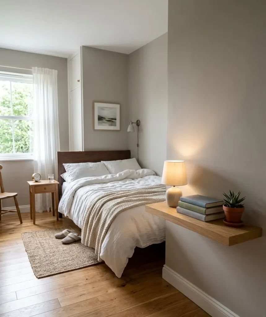 Replace the nightstand with a floating shelf