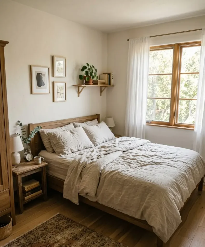 Start with a base of natural linen bedding