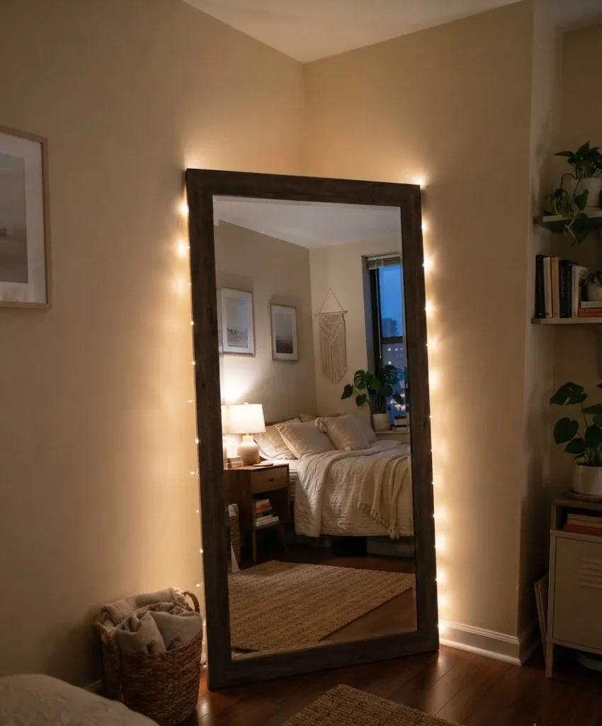 String lights behind a mirror