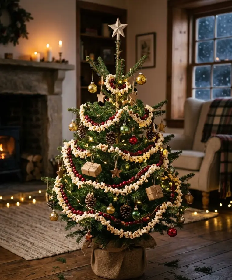 String popcorn or cranberry garland for a rustic touch