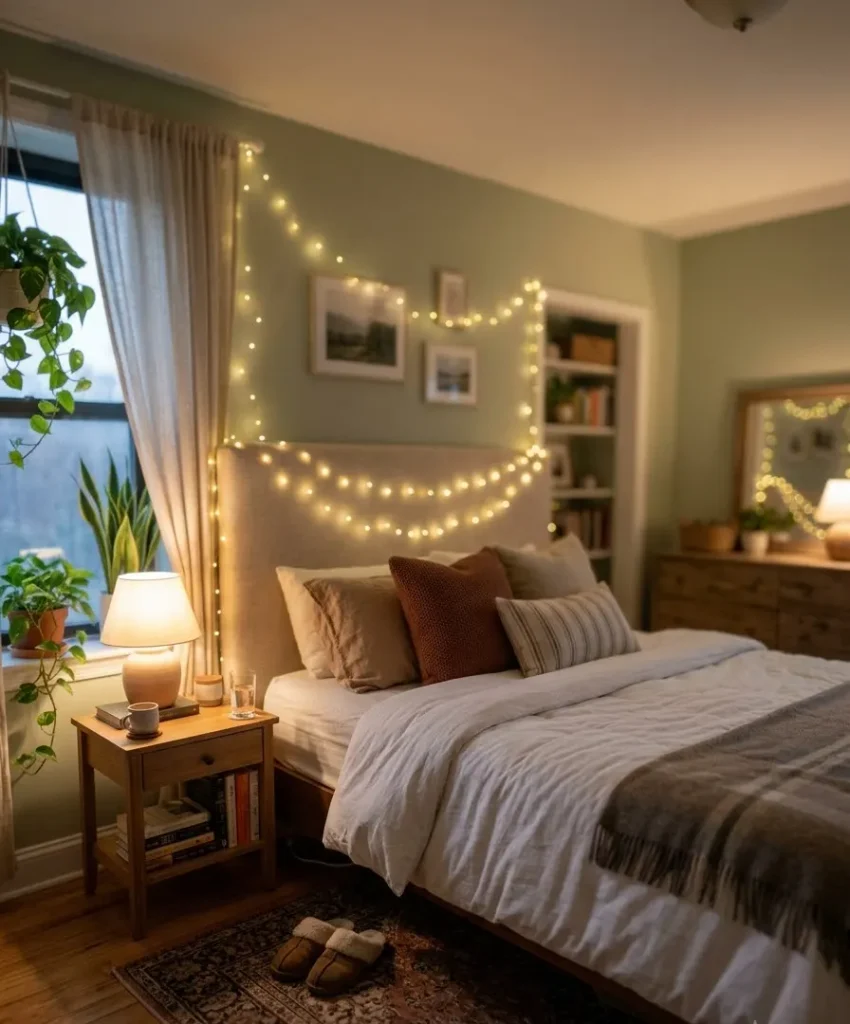 String warm fairy lights along