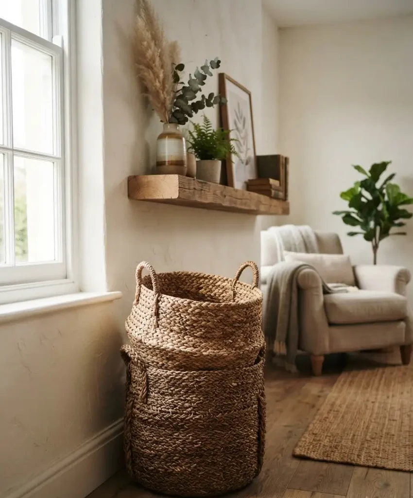 Swap plastic bins for woven baskets