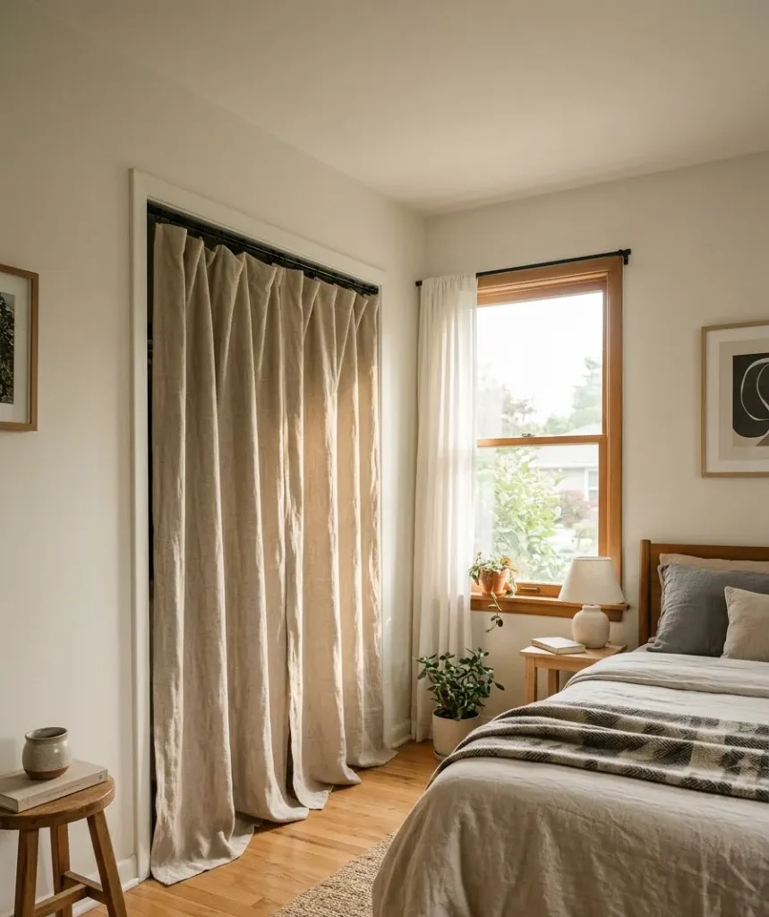 Swap the closet doors for curtains
