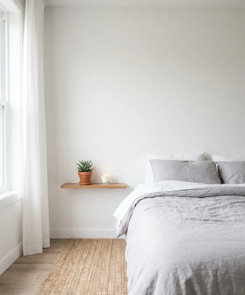 Swap the nightstand for a wall shelf