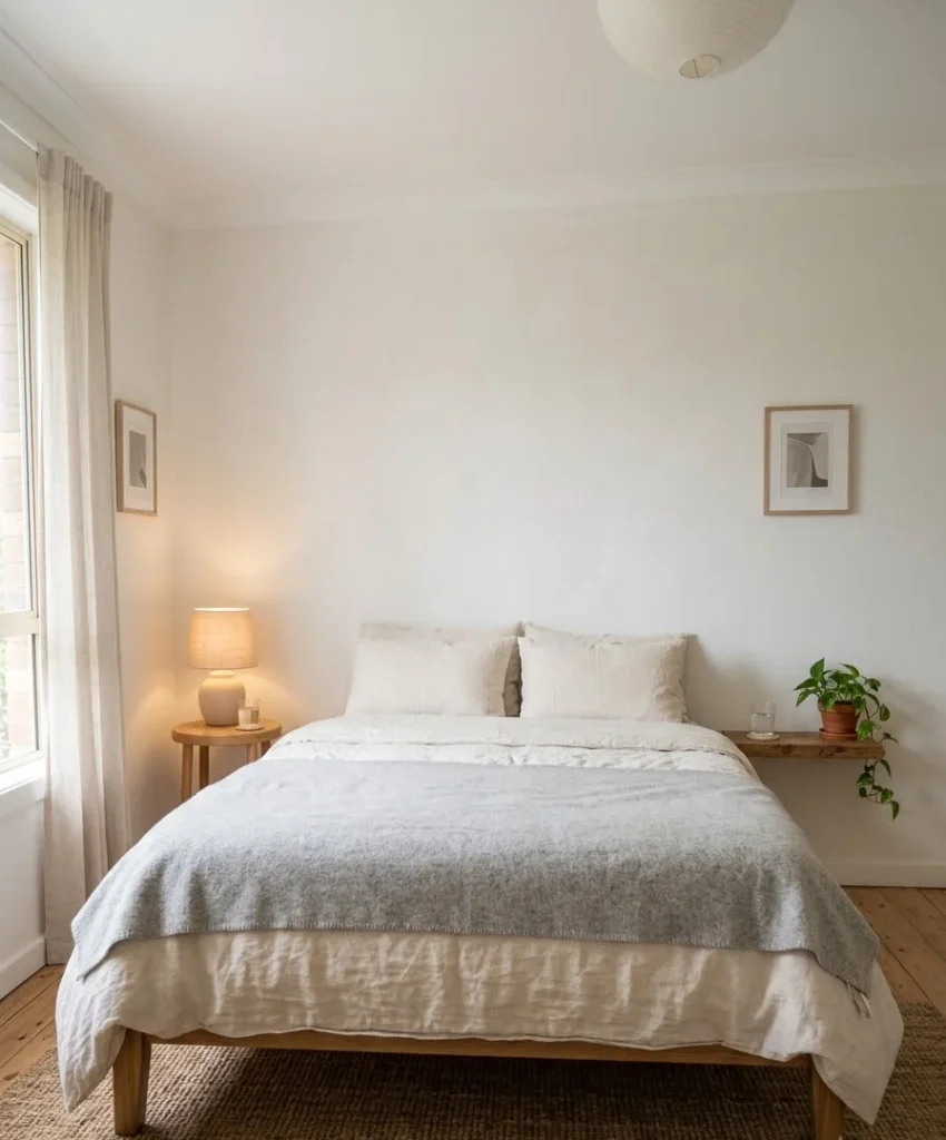 Try a stool or a floating shelf as a nightstand