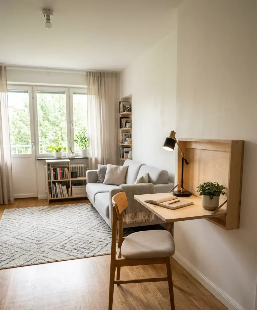 Try a wall-mounted drop-leaf desk