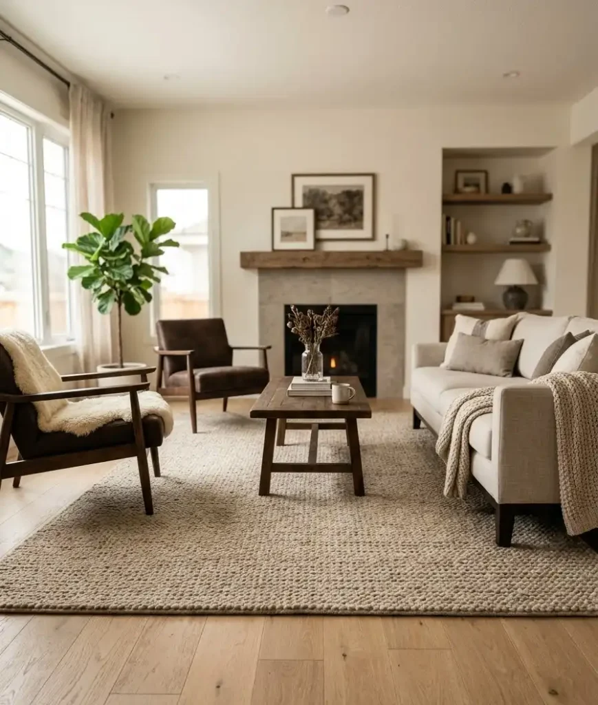 Use a Rug to Bridge Wood Tones