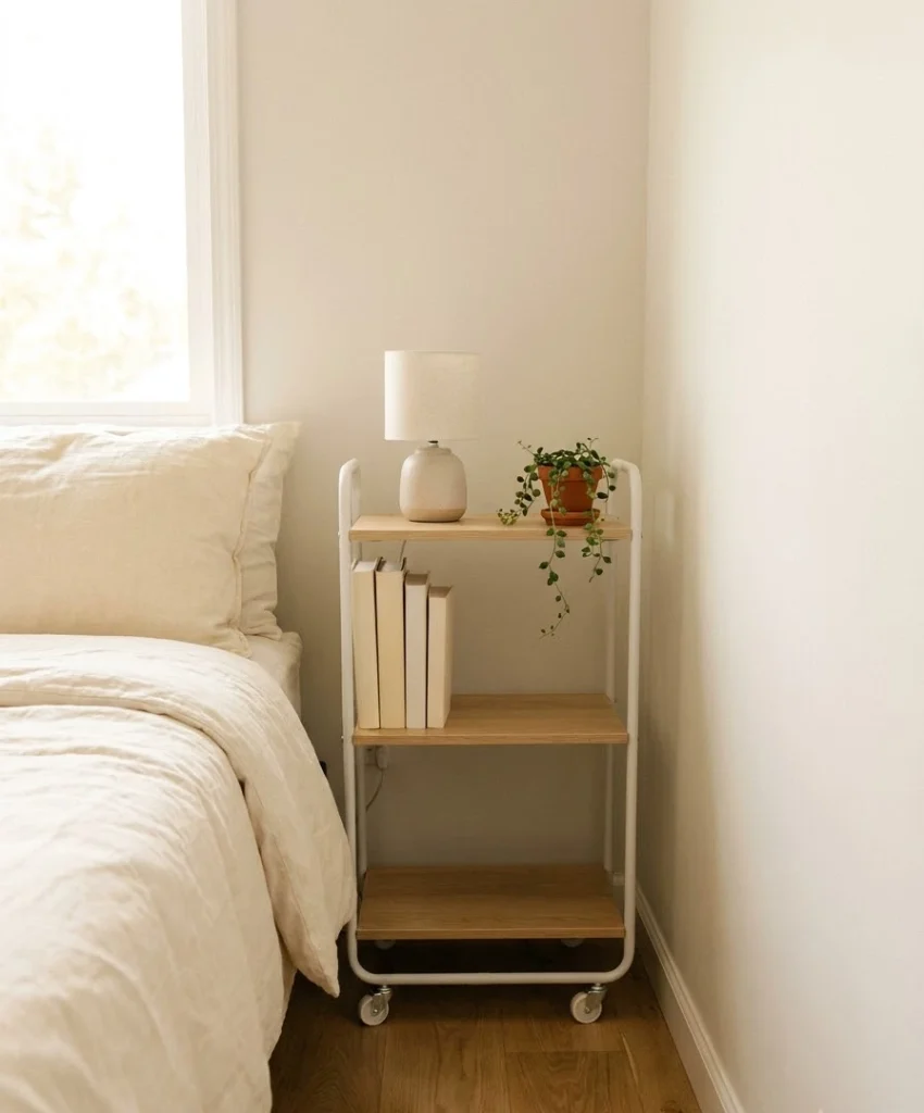 Use a slim rolling cart as a nightstand