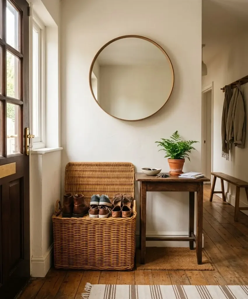 Use a woven basket for shoes