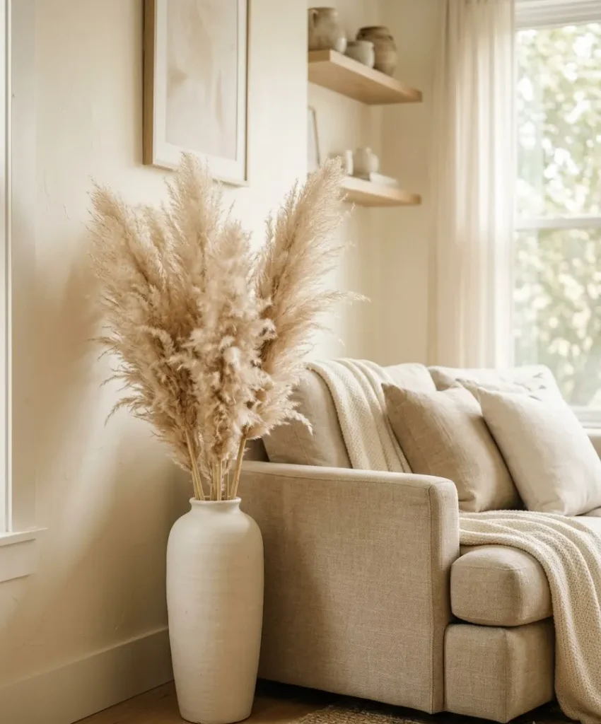 Use dried pampas grass in a floor vase