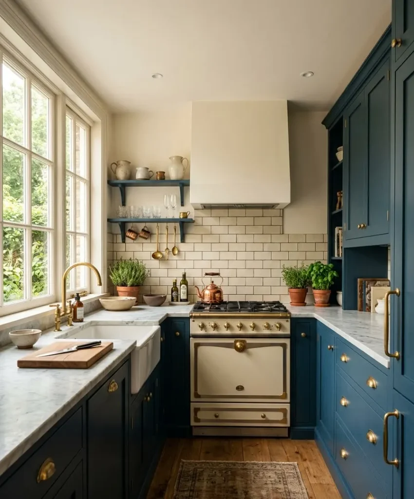 Use warm-toned cabinet hardware