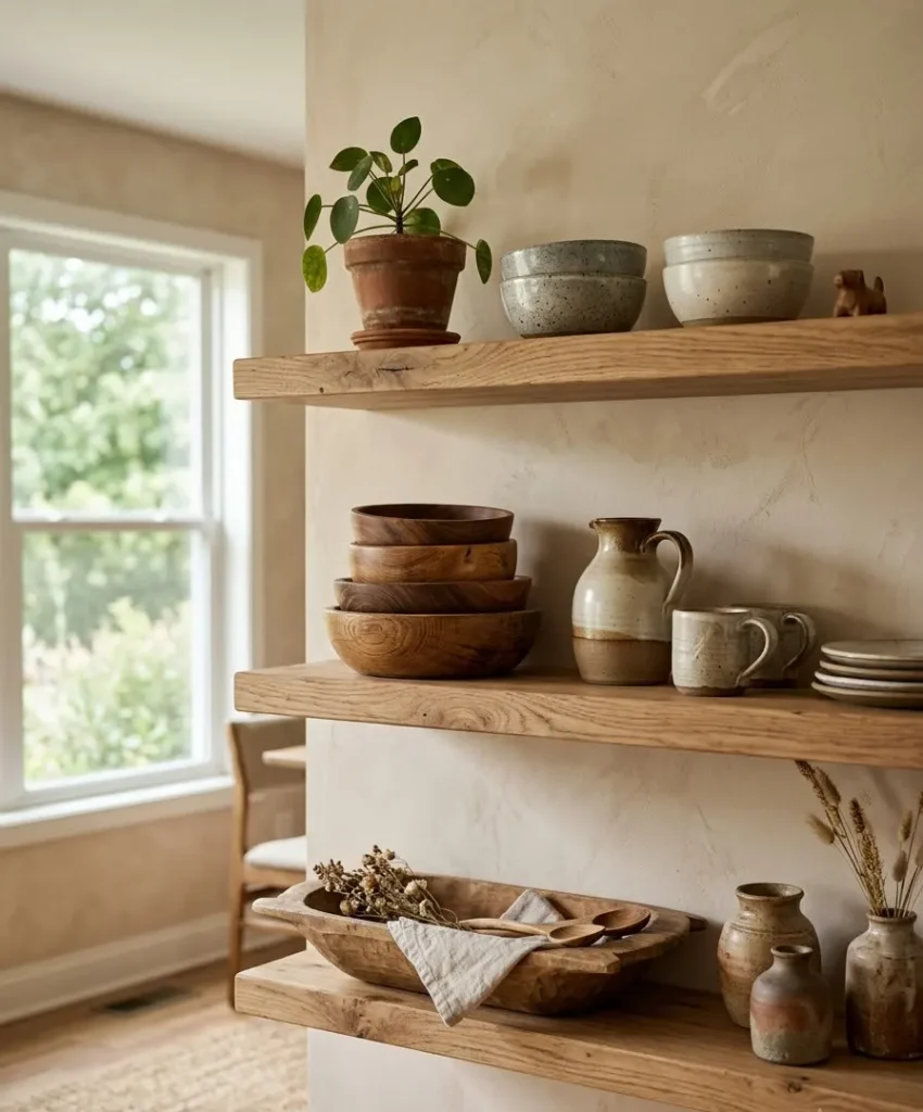 Wood and stoneware bowls