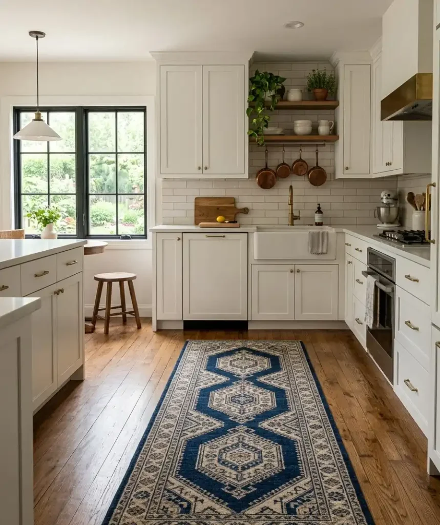 blue runner rug on
