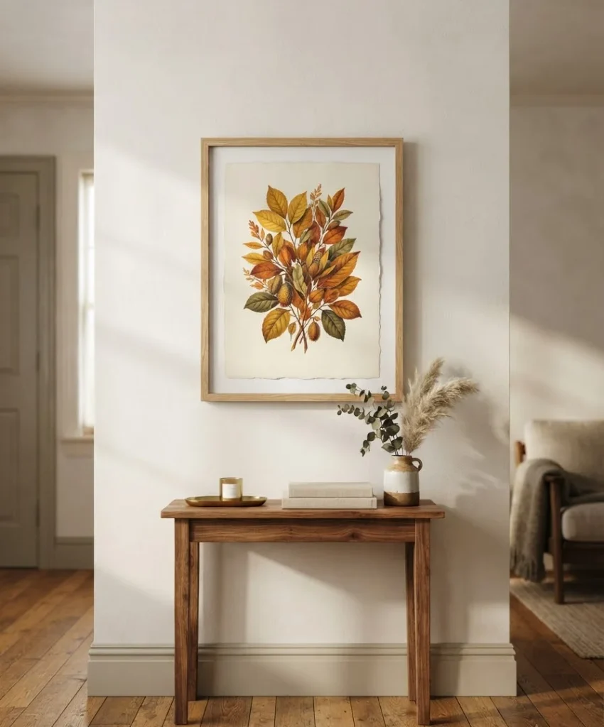 ne framed botanical print in warm tones