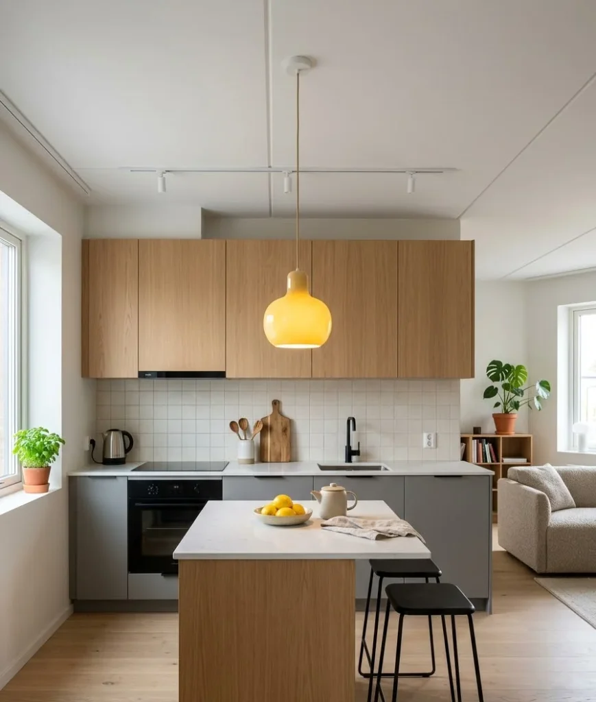 one yellow pendant light