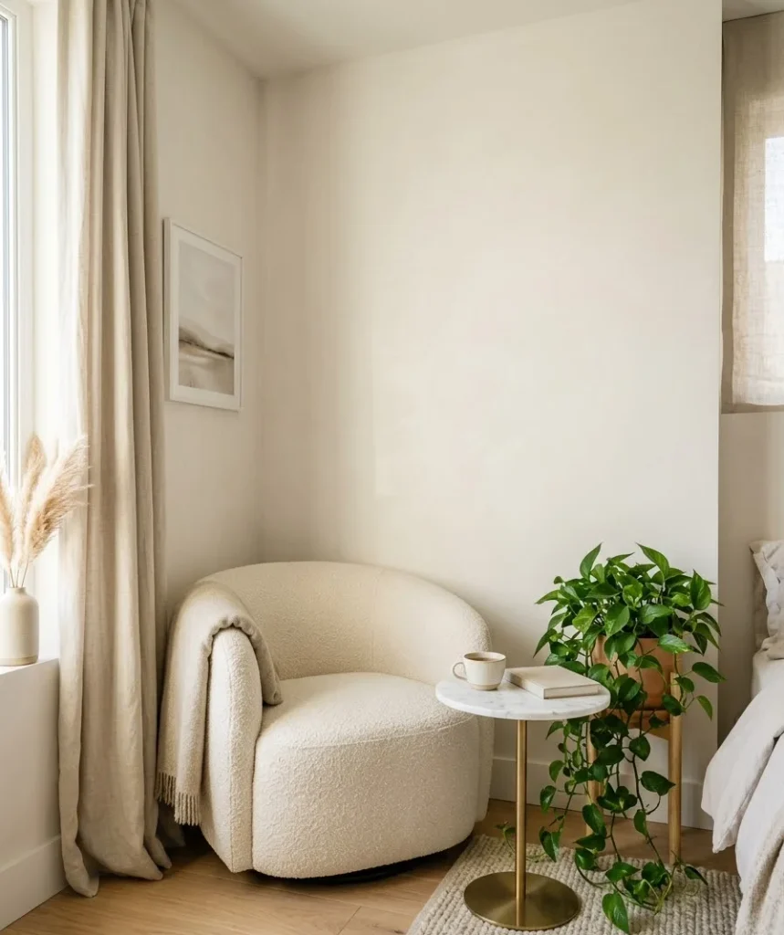  round barrel chair in the corner