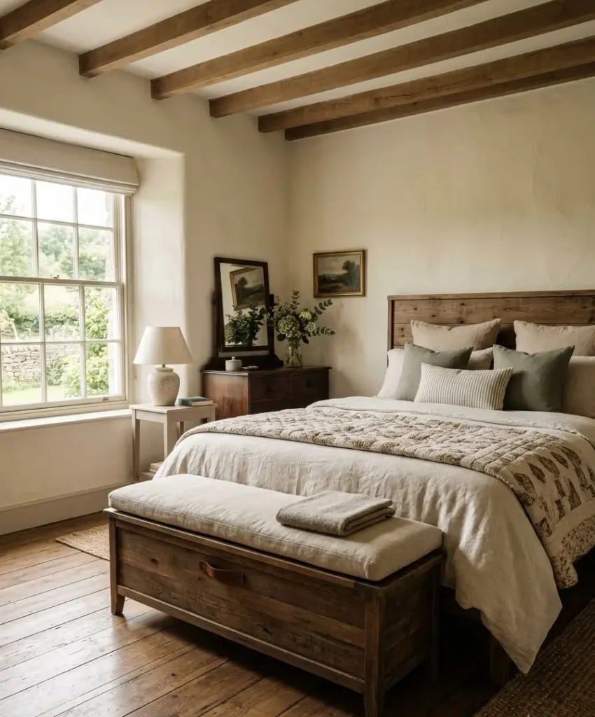  storage bench at the foot of the bed