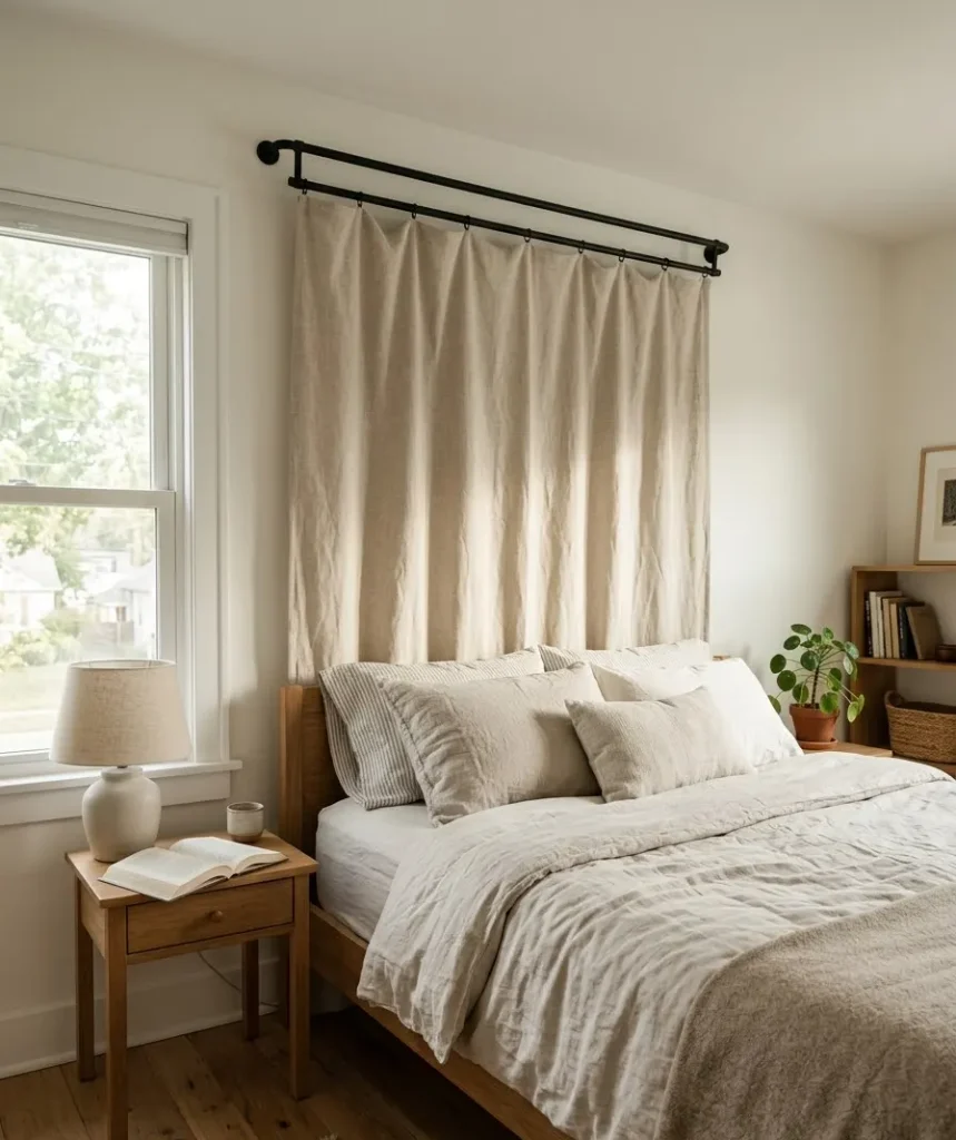 Fabric hung as a headboard