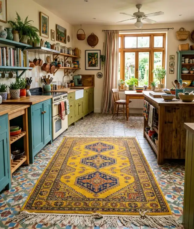 yellow rug layered