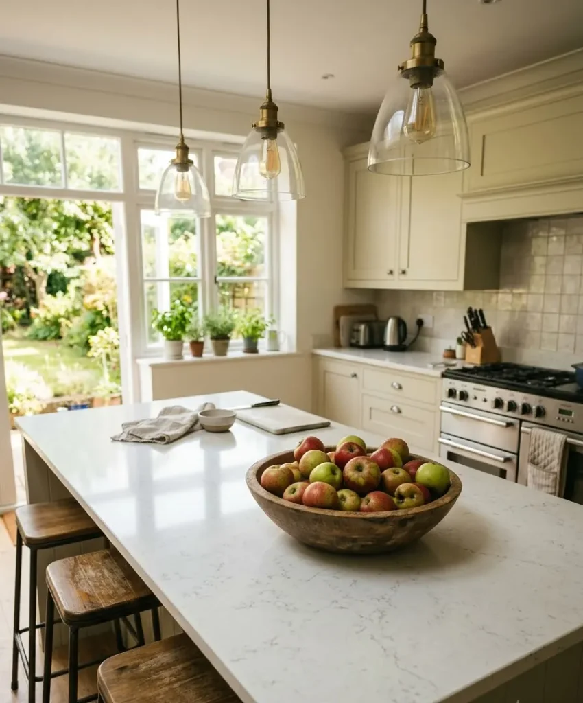 A bowl of apples on the counter